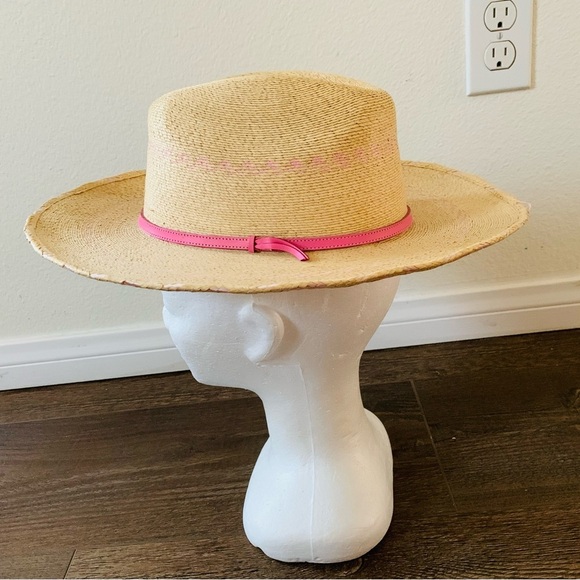 Straw Sun Hat with Pink Band main image 4